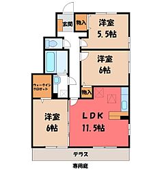 JR東北本線 古河駅 バス20分 友愛記念病院入口下車 徒歩7分の賃貸アパート 1階3LDKの間取り
