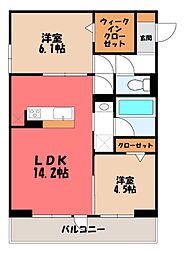 熊谷市万平町1丁目アパート 2LDKの間取図画像
