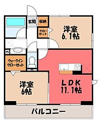 熊谷市万平町1丁目アパート 2LDKの間取図画像