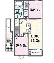 鴻巣市吹上富士見2丁目アパート 2LDKの間取図画像