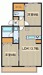 西武池袋線 桜台駅 徒歩10分の賃貸アパート 2階2LDKの間取り