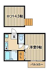 ハイツ長谷川 2階1Kの間取り