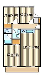 ロイヤルハイツ谷原 3階3LDKの間取り