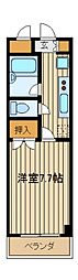 カーサデーラ2 1Kの間取図画像