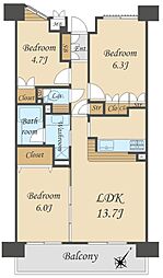 エステ・スクエア蕨 3LDKの間取図画像