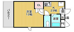 メゾン・ドュミール 1Kの間取図画像