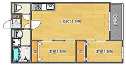 Villa 41 YAMATE SUITA 2LDKの間取図画像