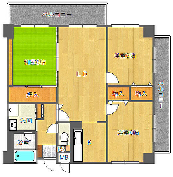 大阪府吹田市上山手町(賃貸マンション3LDK・2階・71.49㎡)の写真 その2