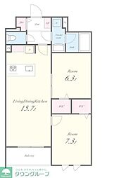 都営大江戸線 練馬春日町駅 徒歩8分の賃貸マンション 3階2LDKの間取り