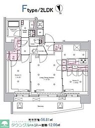 都営三田線 新板橋駅 徒歩2分の賃貸マンション 12階2LDKの間取り