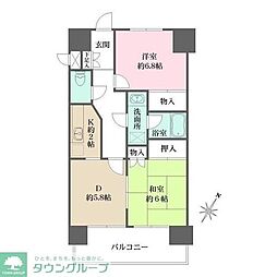 東武東上線 ときわ台駅 徒歩10分の賃貸マンション 5階2DKの間取り