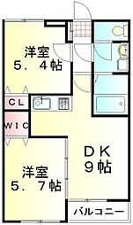 西武池袋線 大泉学園駅 バス13分 長久保下車 徒歩5分の賃貸アパート 2階2DKの間取り