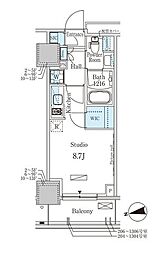 東武東上線 下赤塚駅 徒歩1分の賃貸マンション 11階ワンルームの間取り