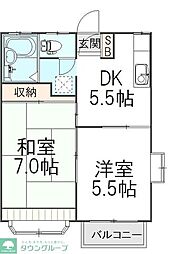 都営三田線 志村三丁目駅 徒歩13分の賃貸アパート 2階2DKの間取り