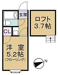 ダイヤモンドハイツ 2階1Kの間取り