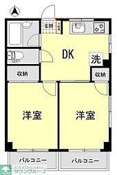 東武東上線 大山駅 徒歩6分の賃貸マンション 2階2DKの間取り