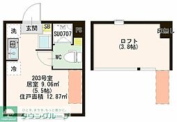東武東上線 中板橋駅 徒歩4分の賃貸アパート 2階ワンルームの間取り