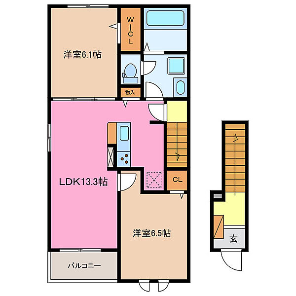 クラインボッシェII 201｜三重県三重郡川越町大字亀尾新田(賃貸アパート2LDK・2階・59.55㎡)の写真 その2