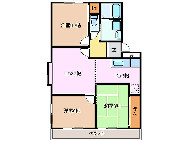 アムールヴァン 105｜三重県四日市市金場町(賃貸マンション3LDK・1階・63.43㎡)の写真 その2