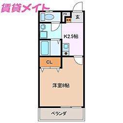 ラックス富田 1階1Kの間取り