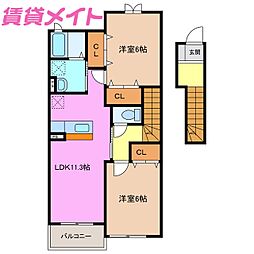フォレスト　ハナミズキＢ 2階2LDKの間取り