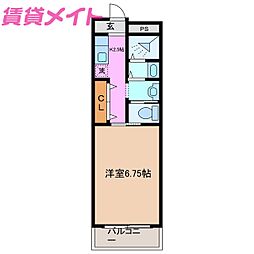 ノイハウスII 1階1Kの間取り