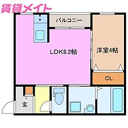 LECOCON四日市VI 2階1LDKの間取り