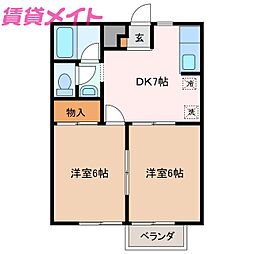 シェレナ山下1 2DKの間取図画像