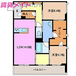 シャーメゾンサクラスクエア本郷 2階2LDKの間取り