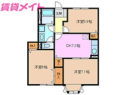 フォレスト　ガ−デン　II 1階3DKの間取り