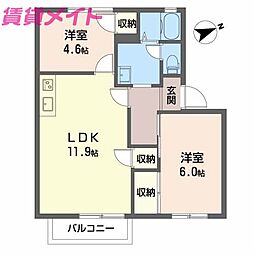 ハイライズホーム　Ｂ 2階2LDKの間取り