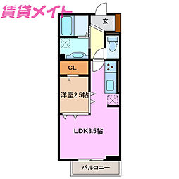 Ｄ−ｃｈａｍｂｒｅ松寺 2階1LDKの間取り