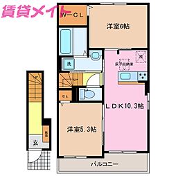 ボヌール伸栄　Ｂ 2階2LDKの間取り