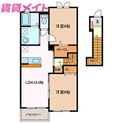ラフィークＡ 2階2LDKの間取り