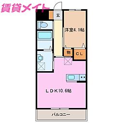 ウェルカム 1LDKの間取図画像