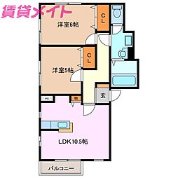 ボンヌジュルネA 2LDKの間取図画像