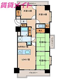 ライオンズマンション川原町 4LDKの間取図画像