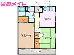 グリーンハイツ 2DKの間取図画像
