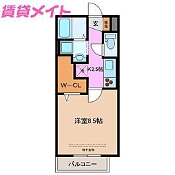 サクラーレ朝日 1Kの間取図画像