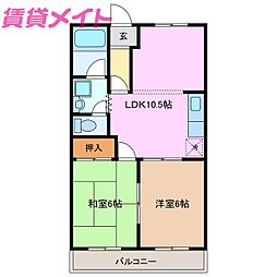 グリーンヒルたから 2LDKの間取図画像