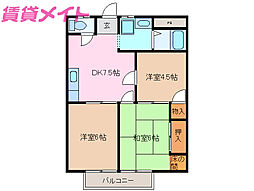 サンハイツ稲垣B 3DKの間取図画像