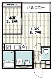 GRADUS平塚 1階1LDKの間取り