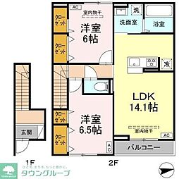 オリエンタルドエル　I 2階2LDKの間取り