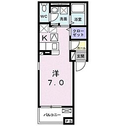 小田急小田原線 富水駅 徒歩2分の賃貸アパート 1階ワンルームの間取り