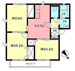 ファミール西原B 2階3DKの間取り