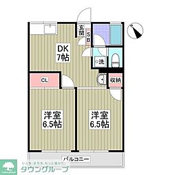 シティハイムアケボノA 2DKの間取図画像