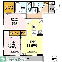 茅ヶ崎市香川3丁目アパート 2LDKの間取図画像