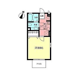 プランドール 1Kの間取図画像