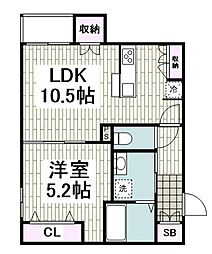 平塚市老松町マンション 1LDKの間取図画像