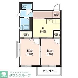 クィーンパレス 2Kの間取図画像